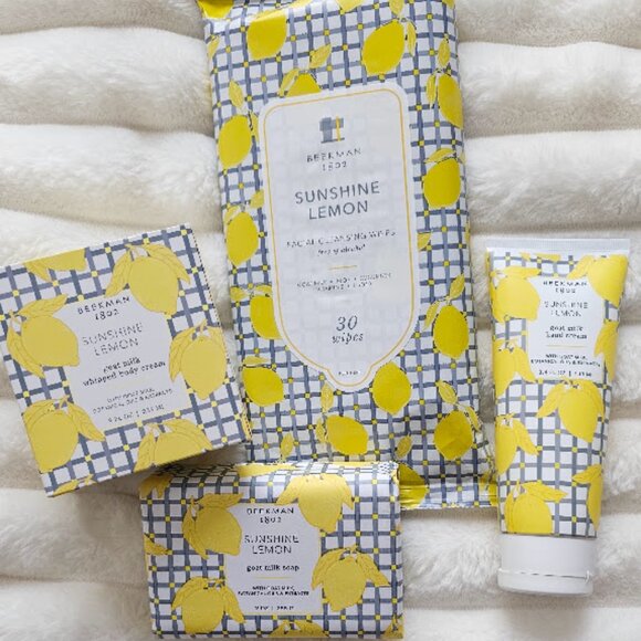 Beekman 1802 Sunshine Lemon 4-Piece Set - Body Cream, Wipes, Hand Cream and Soap - Picture 1 of 5